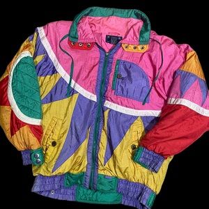 Vintage Burlington Puffer style with abstract colored patchwork
